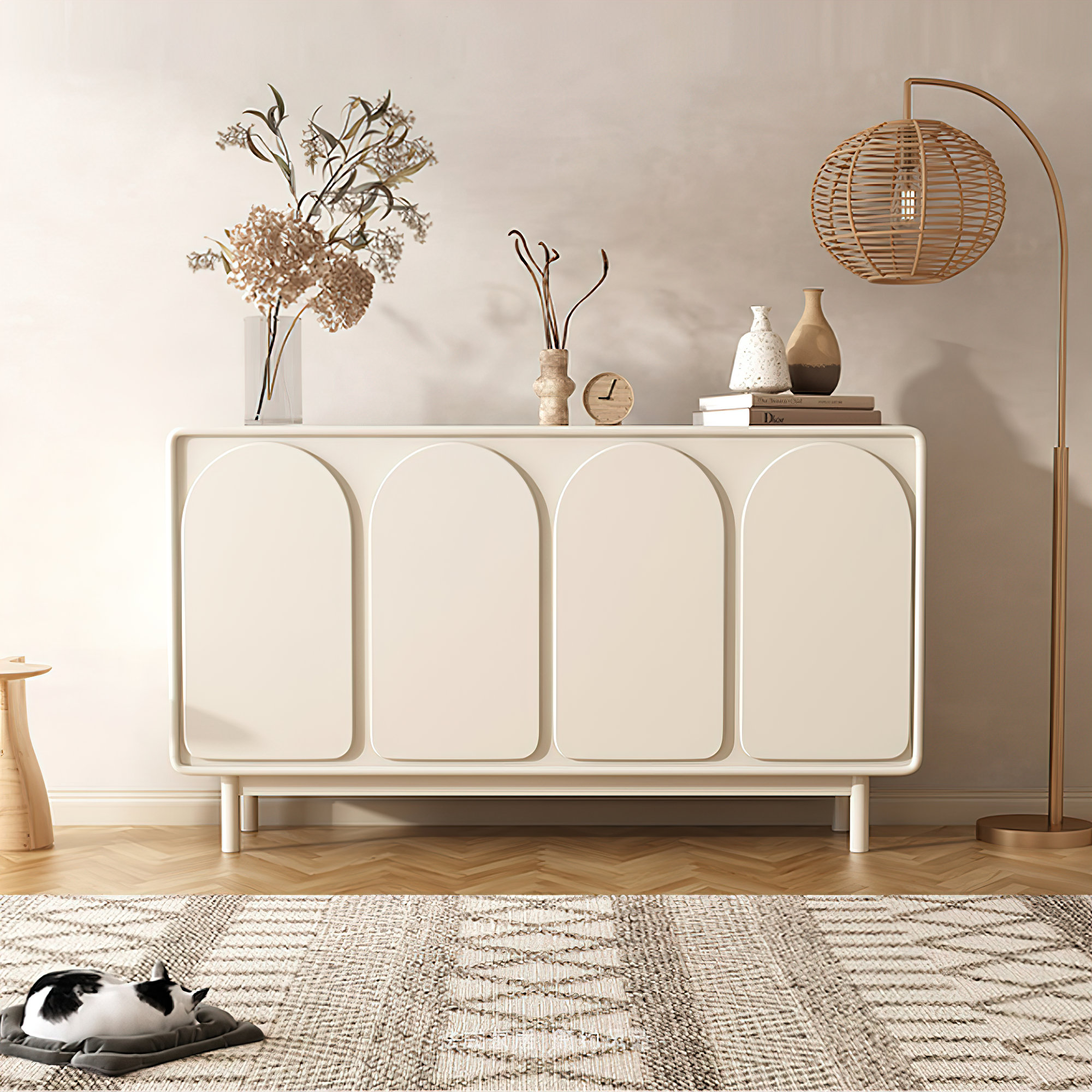 Corrigan Studio® Kazeem 63" Beige Arched Door Buffet Sideboard with 4 ...